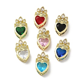 Rack Plating Brass Cubic Zirconia Pendants, with Glass, Long-Lasting Plated, Lead Free & Cadmium Free, Real 18K Gold Plated, Heart