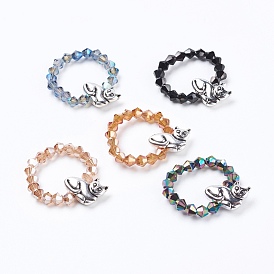 Electroplate Faceted Glass Beads Rings, with Alloy Beads, Cat