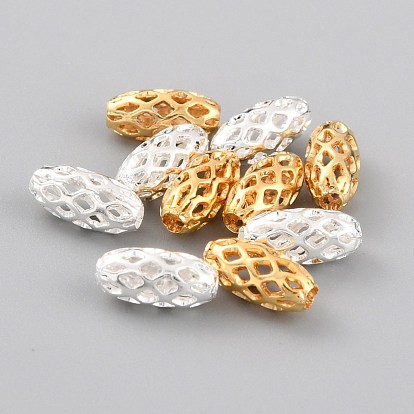 Brass Beads, Long-Lasting Plated, Hollow Out, Rice