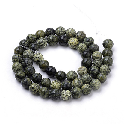 Perles en pierre serpentine naturelle / dentelle verte, ronde