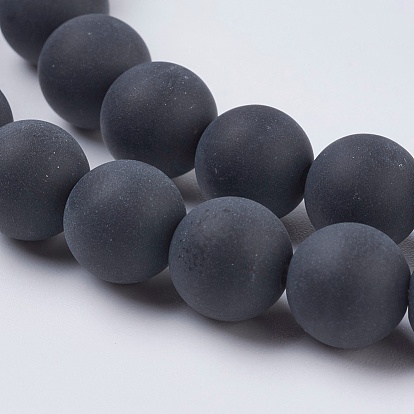 Черный драгоценный камень агат бисер нитей, окрашенные, матовые, круглые, 8 мм, отверстие : 1.2 мм
