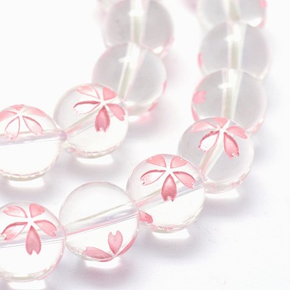 De perlas de cristal de cuarzo natural hebras, redondo con sakura