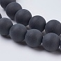 Black Agate Gemstone Beads Strands, Dyed, Frosted, Round, 8mm, Hole: 1.2mm