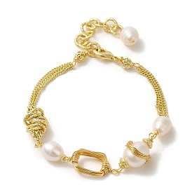 Bracelet à maillons rectangulaires enveloppés de fil de laiton, avec perle naturelle perlée