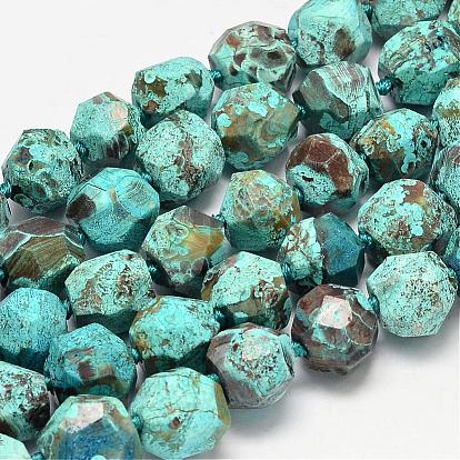Dyed Faceted Natural Ocean Agate/Ocean Jasper Round Beads Strands, 15~18mm, Hole: 2mm, about 23pcs/strand, 16.5 inch
