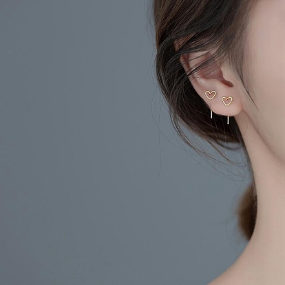 Open Heart Stud Earrings, Dainty Minimalist 925 Sterling Silver Earrings for Girl Women
