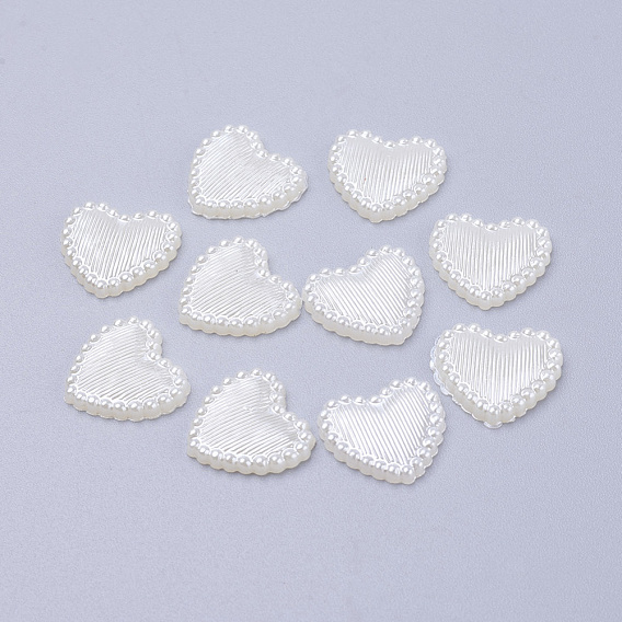 Cabochons de perles acryliques, teint, cœur, 13.5x14x2mm