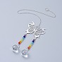 Crystals Chandelier Suncatchers Prisms Chakra Hanging Pendant, with Iron Cable Chains, Glass Beads and Brass Pendants, Butterfly with Round