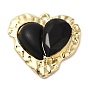 Rack Plating Alloy Pendant, with Glass and Resin, Heart Charms, Lead Free & Cadmium Free