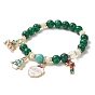 Bracelet extensible à perles rondes en malachite synthétique, arbre et père noël et mot noel alliage émail breloques bracelet de noël pour les femmes