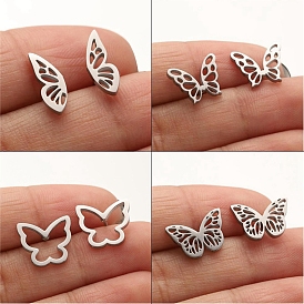 304 Stainless Steel Stud Earrings with 316 Surgical Stainless Steel Pins, Hollow Butterfly