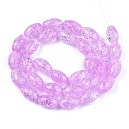 Transparent Crackle Glass Beads Strands, Dyed & Heated, Oval