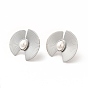 Placage ionique en éventail (ip) 304 boucles d'oreilles en acier inoxydable, Boucles d'oreilles en plastique imitation perle pour femme