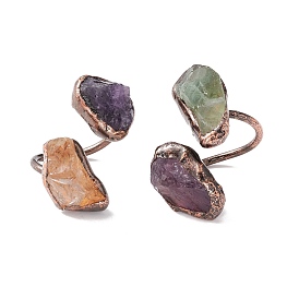 Natural Gemstone & Amethyst Irregular Nugget Open Cuff Ring, Red Copper Brass Chunky Ring for Women, Cadmium Free & Lead Free