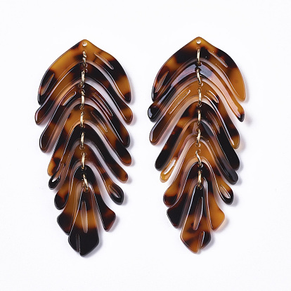 Gros pendentifs en acétate de cellulose (résine), avec boucles en fer, feuille, or