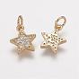 Brass Micro Pave Grade AAA Cubic Zirconia Charms, Lead Free & Nickel Free & Cadmium Free, Star