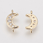 Brass Micro Pave Cubic Zirconia Links, Long-Lasting Plated, Moon, Nickel Free, Real 18K Gold Plated