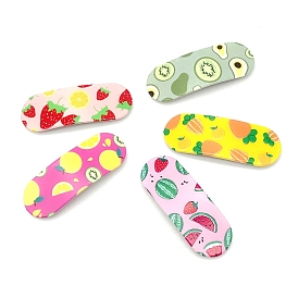 Cute Acrylic Snap Hair Clips, Hair Accessories for Girls, Oval with Fruit Pattern