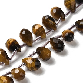 Natural Tiger Eye Beads Strands, Faceted, Top Drilled, Teardrop