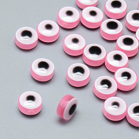 Resin Beads, Flat Round with Evil Eye