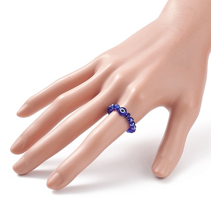 Lampwork Evil Eye & Glass Beaded Stretch Finger Ring for Women