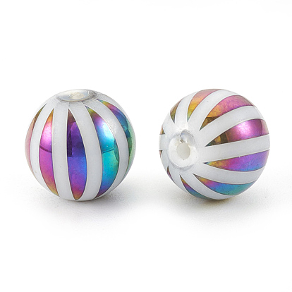 Electroplate Glass Beads, Stripe Round