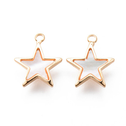 Brass Charms, with Shell, Star, Real 18K Gold Plated, Nickel Free