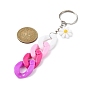 Acrylic Curb Chain Keychain, with Resin Daisy Charm and Iron Keychain Ring