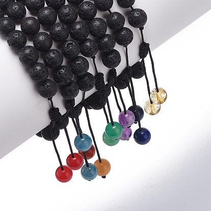 Ensemble de bracelets de perles tressées en pierre de lave naturelle, perles de bois et pierres précieuses mélangées, bracelets de yoga chakra aux huiles essentielles pour femmes