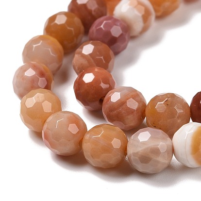 Petrificados perlas de madera hebras naturales, facetado (128 facetas), rondo