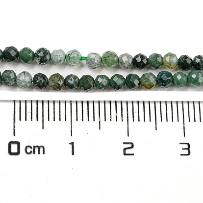Natural Moss Agate Beads Strands, Faceted, Round