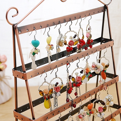Iron 4-Tier Earring Display Stand, Double-sided Display Stand, for Hanging Earrings, Triangle