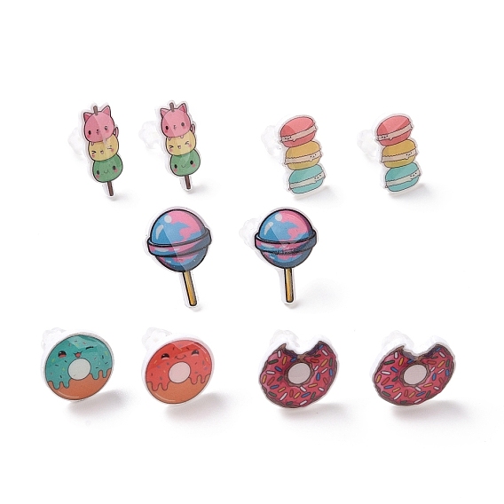 Colorful Acrylic Imitation Food Stud Earrings with Platic Pins for Women