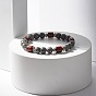 Natural Mixed Gemstone Beaded Stretch Bracelet for Women or Men, Wood & Alloy Beads Bracelets