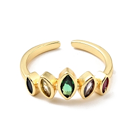 Cubic Zirconia Horse Eye Open Cuff Ring, Real 18K Gold Plated Brass Jewelry for Women, Cadmium Free & Lead Free