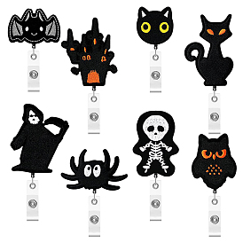 Bobines de badge thème halloween, porte-badges rétractables clipsables en feutre, tag détenteurs de cartes, chat/araignée/château