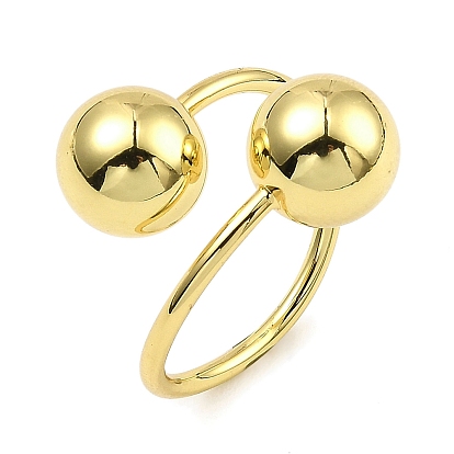 Rack Plating Brass Round Ball Beded Open Cuff Rings, Long-Lasting Plated, Lead Free & Cadmium Free