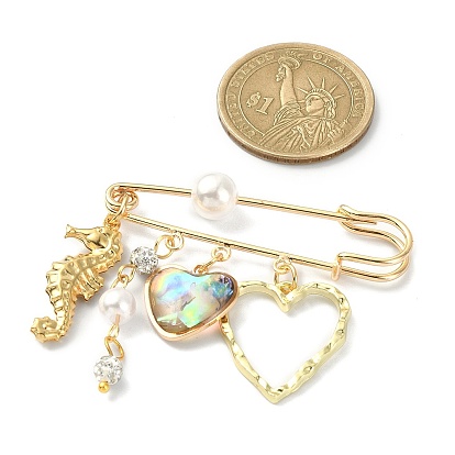 Coeur avec pendentif hippocampe/coquillage/étoile de mer épingles de kilt, broches en laiton et plastique ABS avec imitation de perles