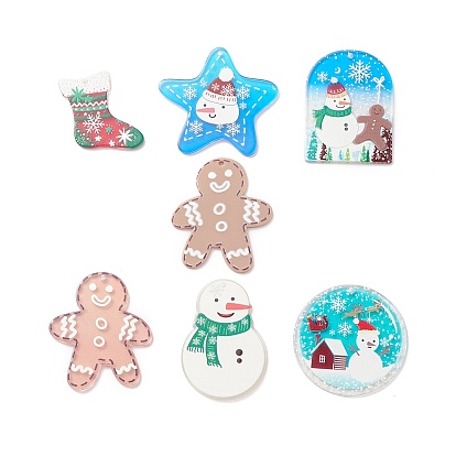 Colgantes de acrílico impresos navideños, muñeco de nieve/hombre de pan de jengibre/amuleto de calcetín navideño