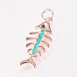 Brass Fishbone Pendants, with Synthetic Opal and Rhinestone