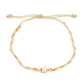 Bracelet tressé réglable étoile/croix/coeur, bracelets en laiton, verre et perles de graines rondes toho, pour femme