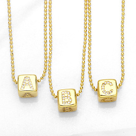 Sparkling Cube Letter Pendant Necklace for Hip Hop Style Lovers - NKB076