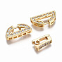 Brass Micro Pave Clear Cubic Zirconia Fold Over Clasps, Nickel Free, Half Flat Round