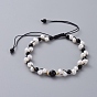 Braided Beads Bracelets, with Natural Cultured Freshwater Pearl Beads, Natural Gemstone, Brass Beads and Nylon Thread