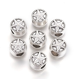 Tibetan Style Alloy Beads, Flat Round with Star