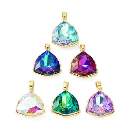 Real 18K Gold Plated Rack Plating Brass Micro Pave Cubic Zirconia Pendants, with Glass, Long-Lasting Plated, Cadmium Free & Lead Free, Triangle