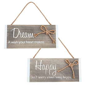 Fingerinspire Wooden Ornaments, with Jute Twine, for Party Gift Home Decoration, Rectangle with Word