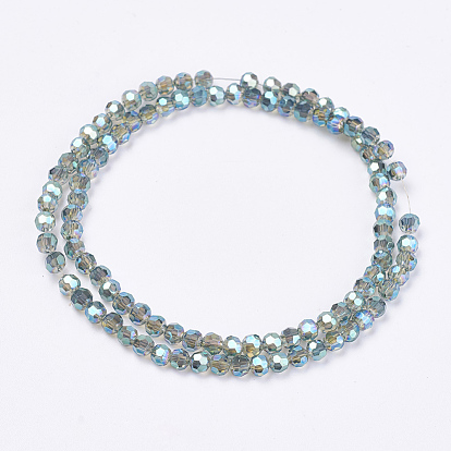 Perles en verre electroplate, plein arc-en-plaqué, facette, ronde