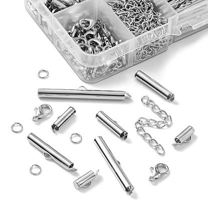 Kit de recherche de fabrication de bijoux de bricolage, y compris glissière en fer sur les tubes de fermoir d'extrémité, Fermoir mousqueton, fermoirs de homard en alliage de zinc , chaînes d'extrémité de fer et anneaux de saut