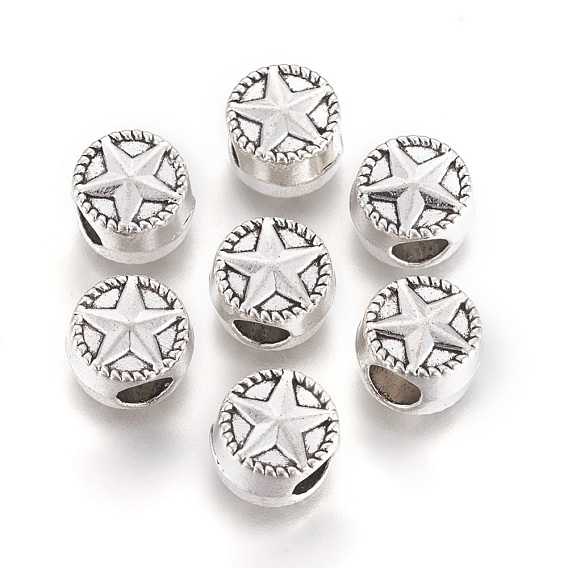 Perles en alliage de style tibétain, plat et circulaire avec étoile